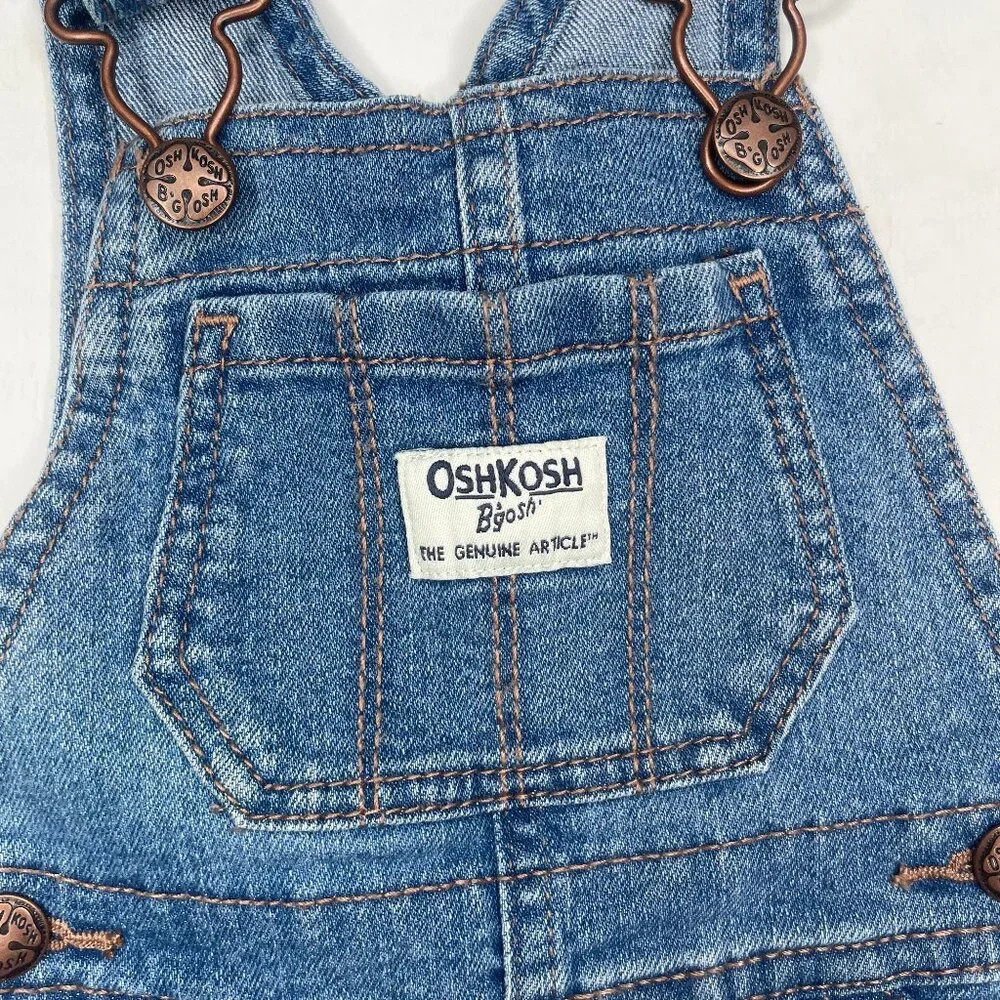 OshKosh B'gosh Baby Girl Floral Embroidered Dungarees Denim Overall Shorts 6M